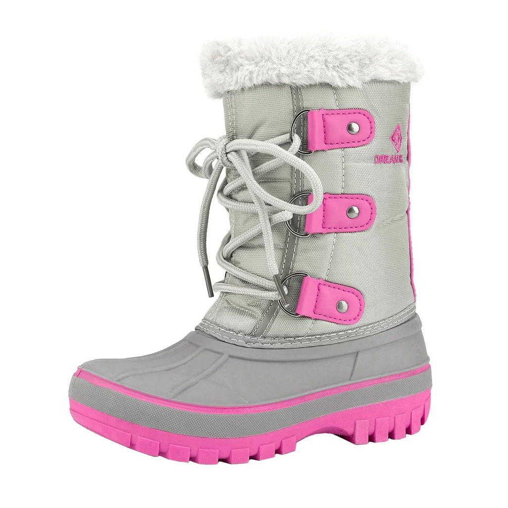 Fur-Lined Ankle 5 Warm Size GREY/FUCHSIA Girls Big Toddler Boots Kid Boys Snow Boots Soft Kids FORESTER Faux Pairs Shoes Winter Dream