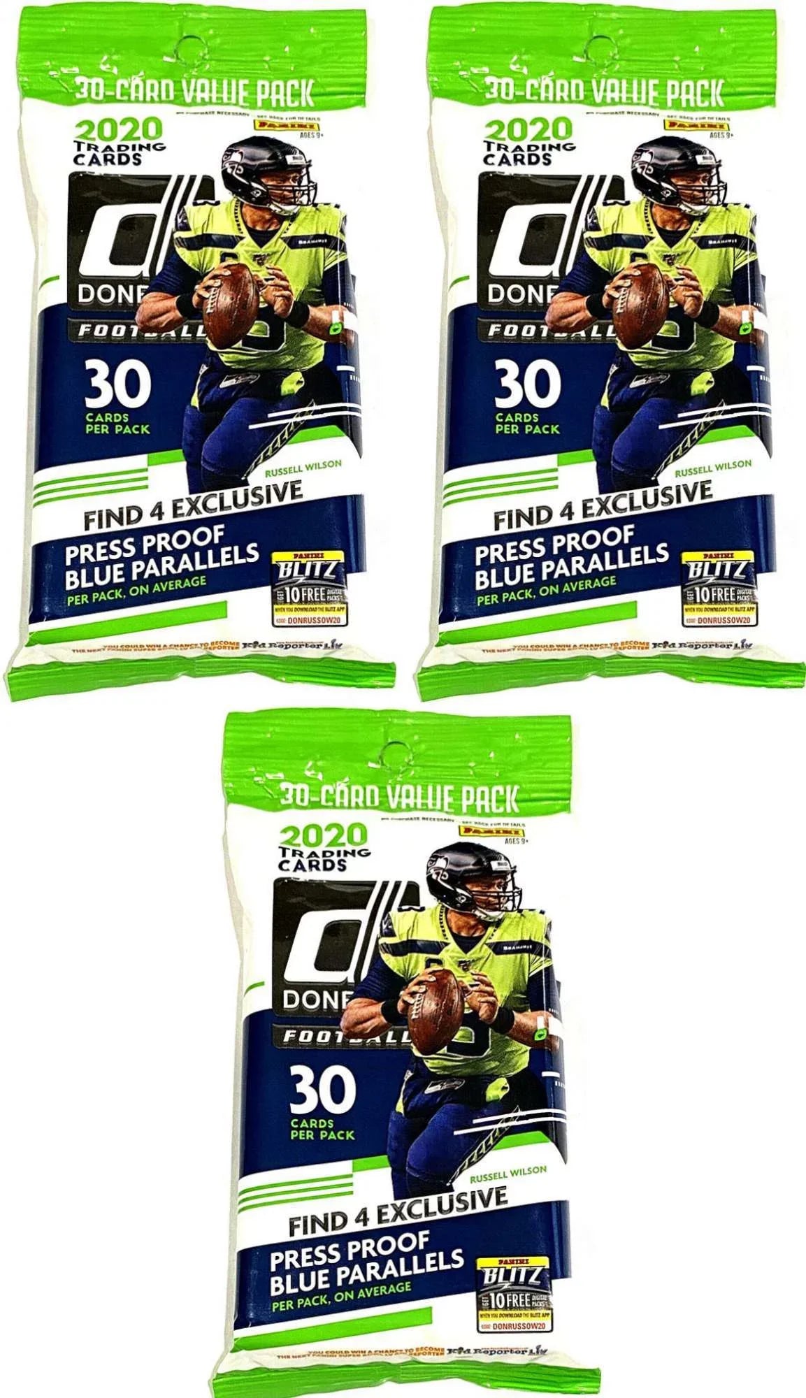 NFL (30 Packs Football Pack!) of VALUE Panini Cards Card Per 3 2020 Donruss LOT Trading