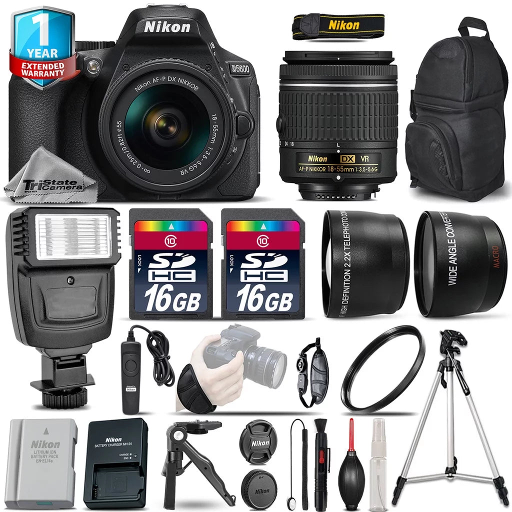 Kit + Battery + Warranty VR D5600 Extra 1yr Nikon + - Camera Lens DSLR 18-55mm 3