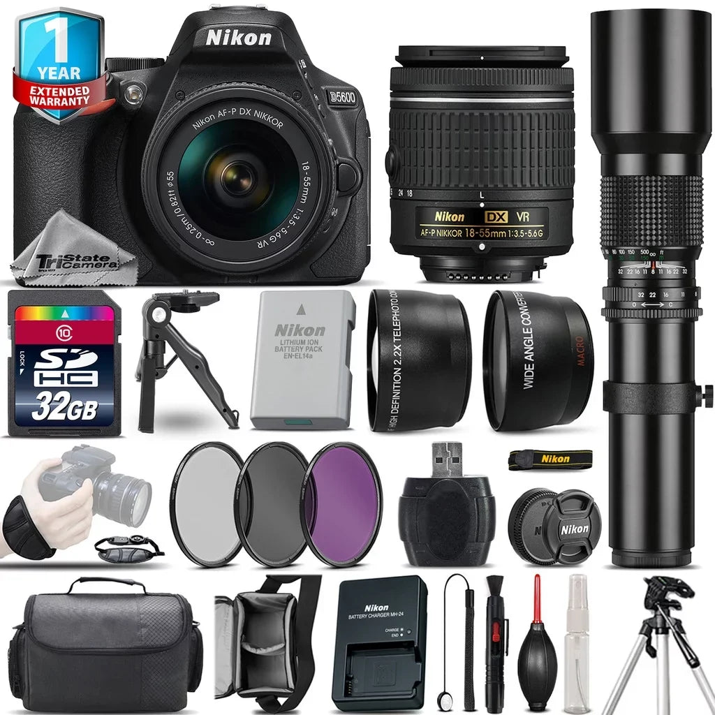 '+ Nikon Lens + 1yr D5600 Kit Warranty Camera VR 500mm 18-55mm + Filter + DSLR