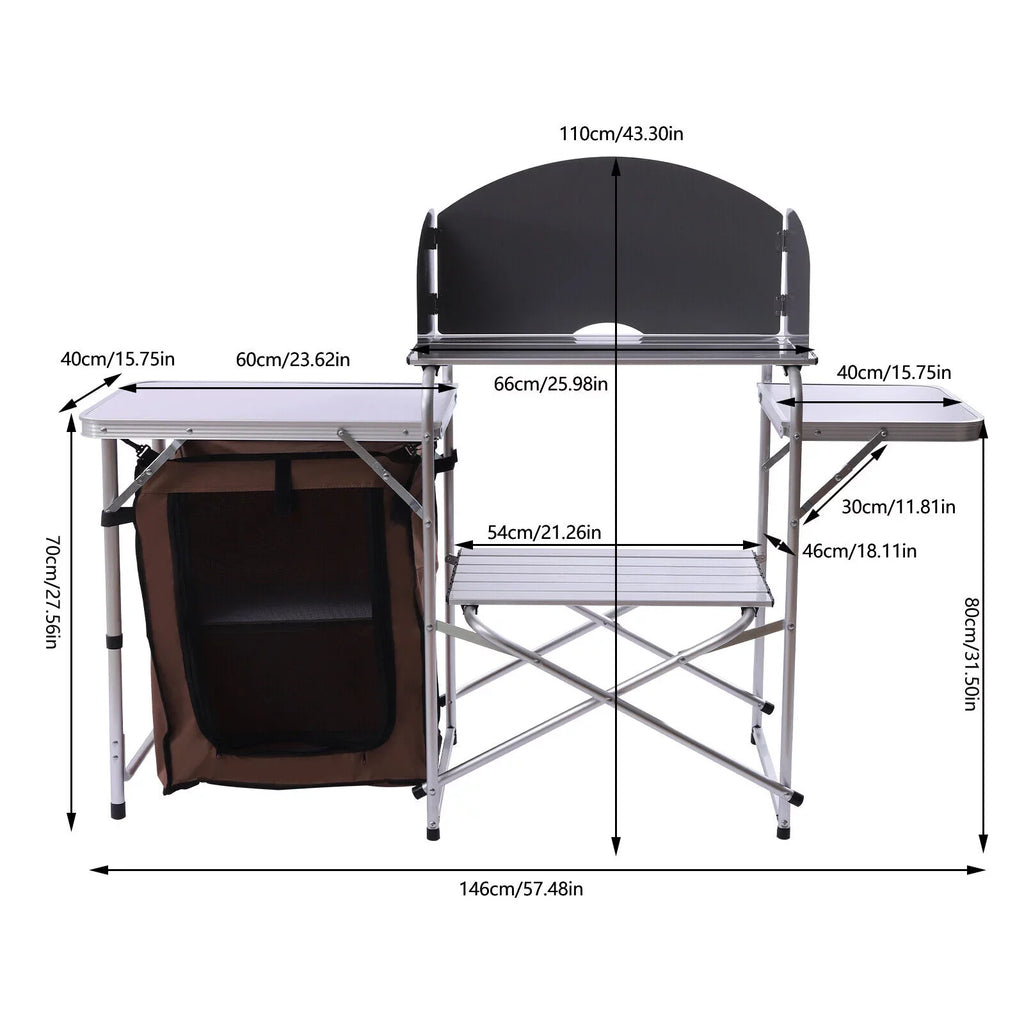 Portable Folding Table Brown Camping Barbecue Station Kitchen DENEST Cover Fabric Rack