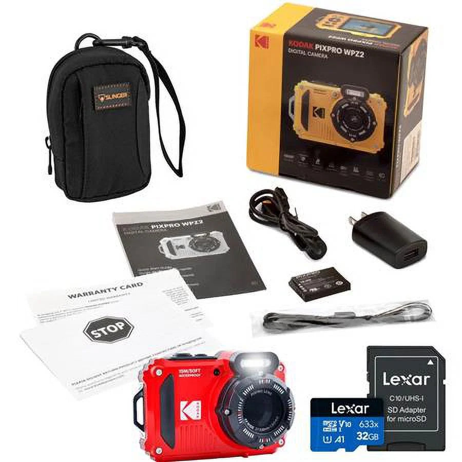 Memory and Card Waterproof Rugged with WPZ2 PIXPRO 32GB Red, HD Camera, Digital Bag Bundle 16MP Camera Full