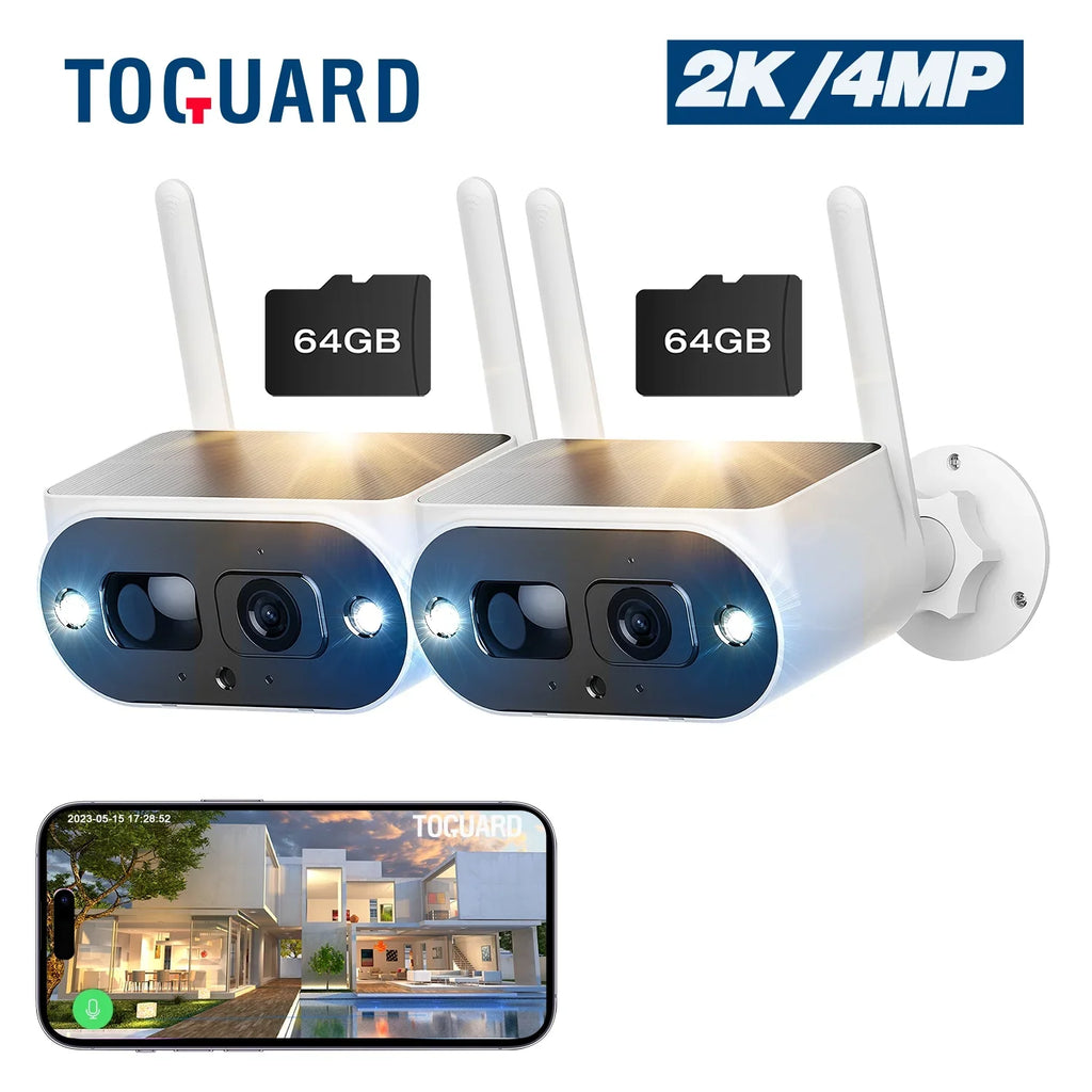 Toguard Powered Pack Wireless Camera Camera SC15 WiFi Solar Surveillance Outdoor 2K/4MP 2 Bullet Battery Security