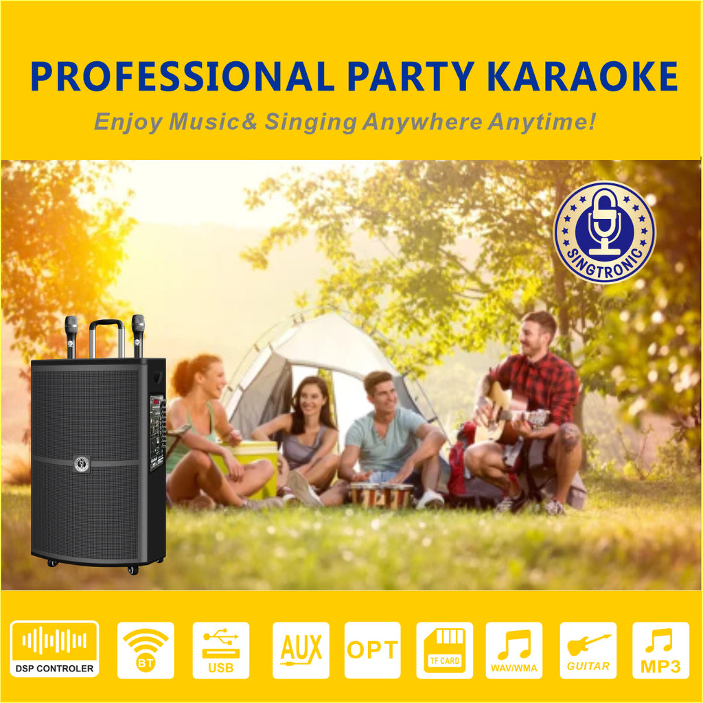 BT-1500DSP Mic. Singtronic UHF With Wireless Professional Karaoke Speaker 15" Rechargeable 2 DSP