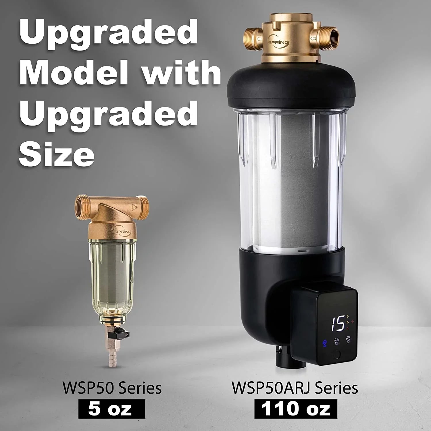 WSP50ARJ Module, Clear Spin-Down iSpring Sediment Touch-Screen Filter, Auto Microns Size, Capacity, Large with Housing, Flushing Jumbo Upgraded Water Top 50 Brass Reusable