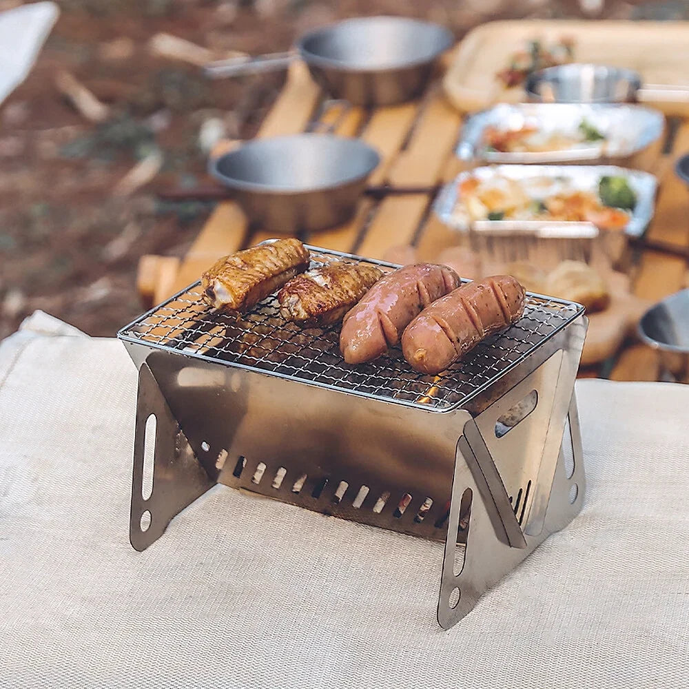 Camping Stove with Outdoor Folding Portable Grill Cooking Steel Burning Wood Backpacking Stainless Stove Plate