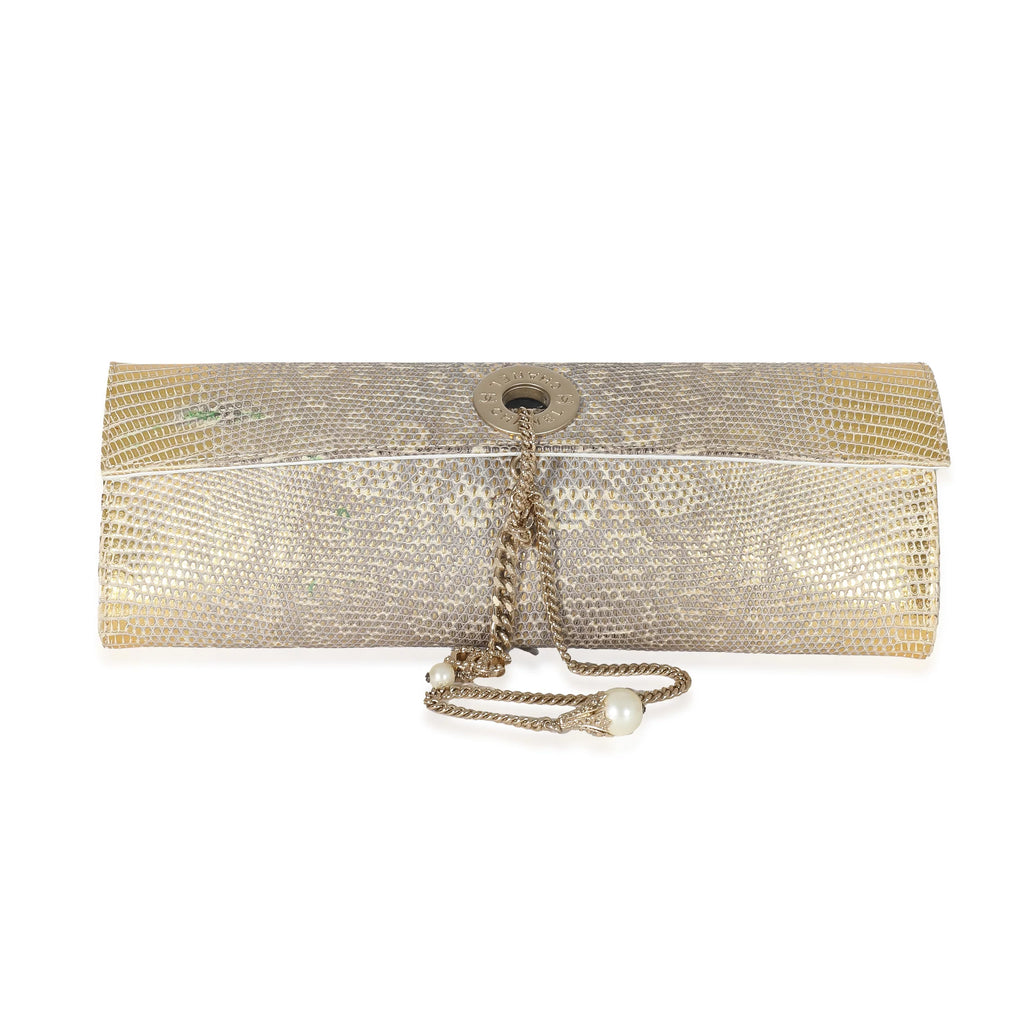 Chanel Tube Flap Pre-Owned Gold Lizard Clutch Vintage