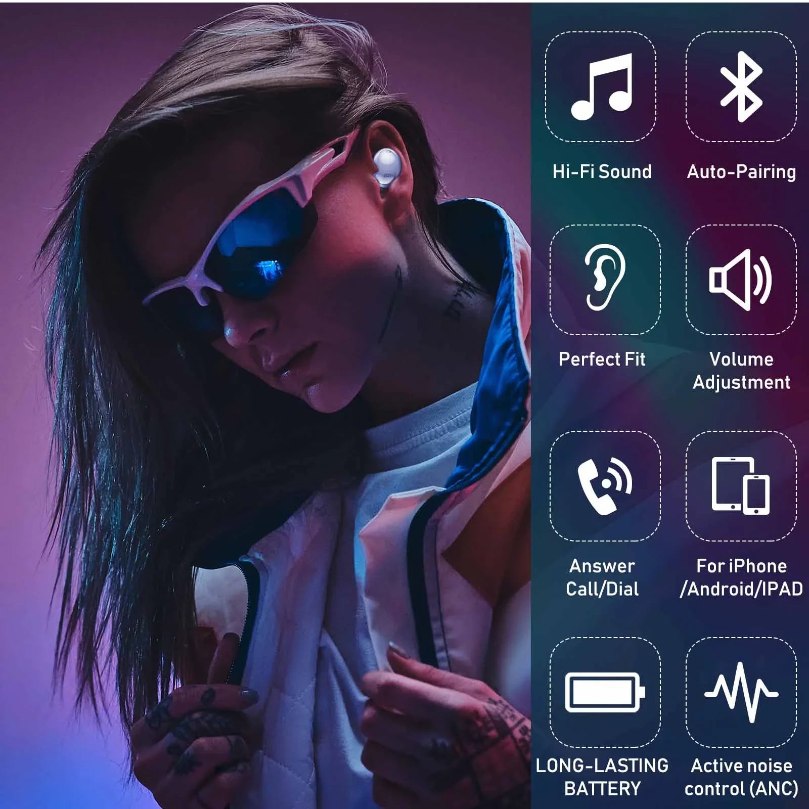 Street Wireless Buds Earbuds Active Bluetooth True Included) Pro Purple Charging With Allview Pro Cancelling UrbanX (Wireless Noise Case P8 For