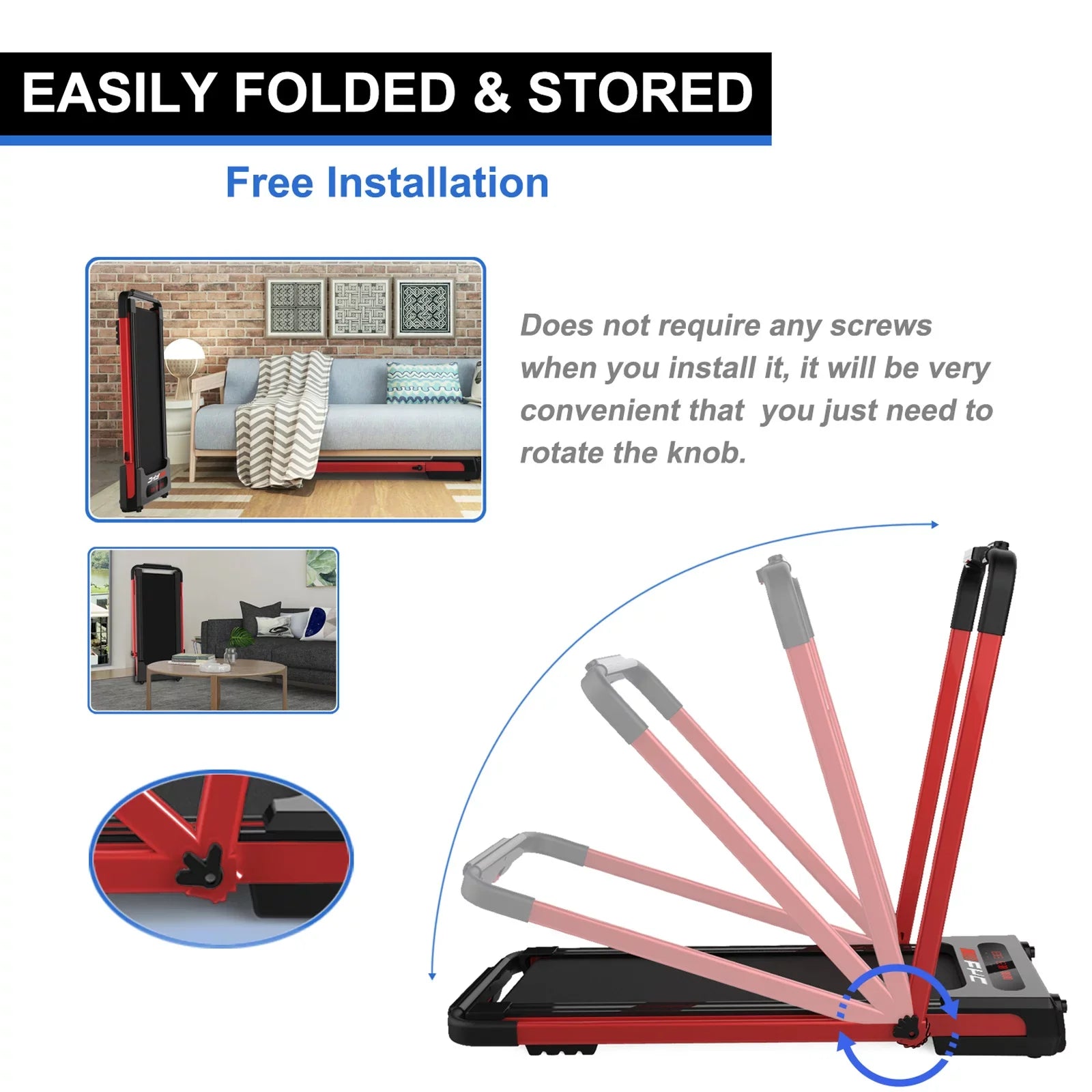 Desk & Treadmill Running Control 2 Running in Compact Walking Home, 1 LED Machine, Display Jogging Under for Installation-Free Foldable Treadmill Remote Electric