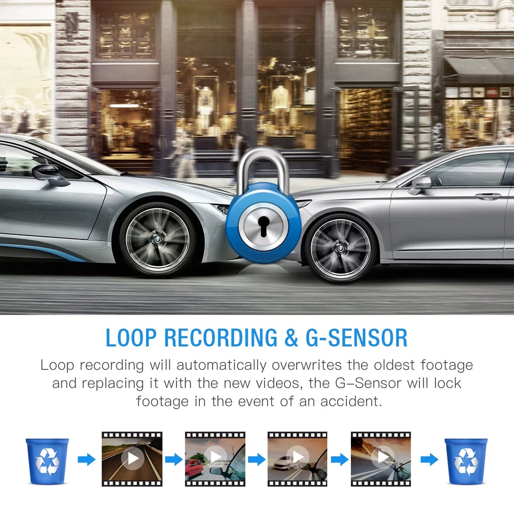 TOGUARD Camera Front Cam Parking LCD Car Inside Dual Loop and Dash 1080P G-Sensor, Vision 3" Screen Recording with Camera Monitor, Night IR Dash
