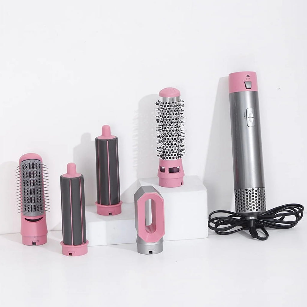 Negative Straightening Automatic Brush Heads Pink Electric Styling, Styler Dryer - Brush Curling Hair Dryer for Blow 5-in-1 Hair and with Detachable Ionic Brush - Color: