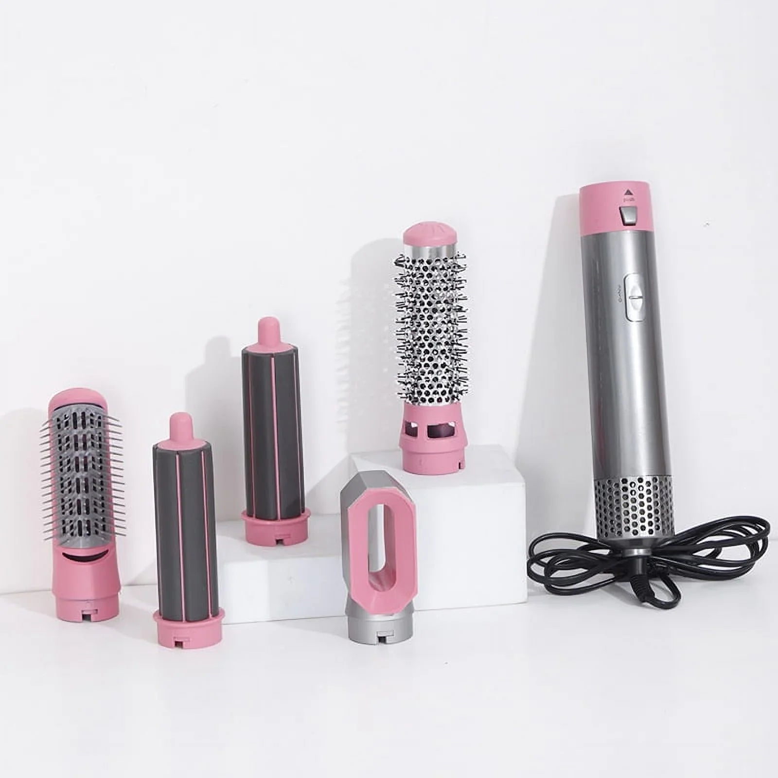 Negative Straightening Automatic Brush Heads Pink Electric Styling, Styler Dryer - Brush Curling Hair Dryer for Blow 5-in-1 Hair and with Detachable Ionic Brush - Color: