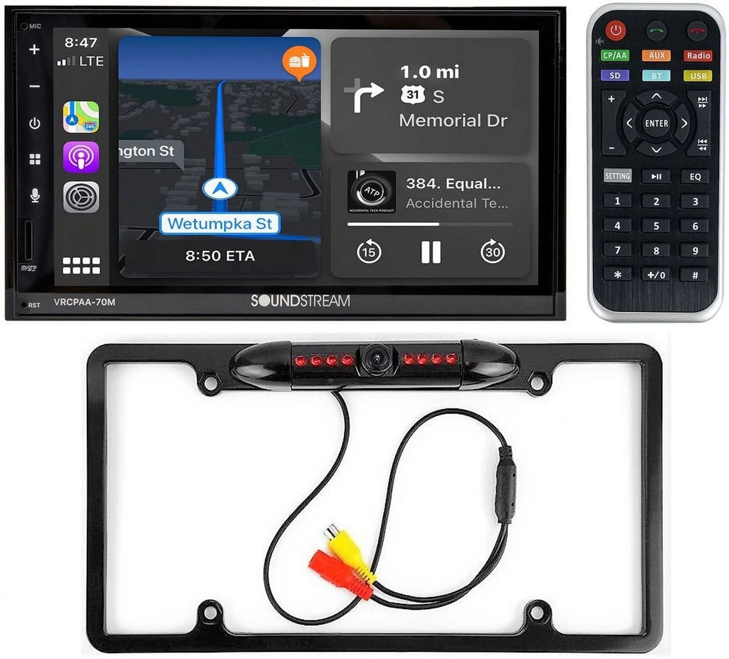 Android DIN Soundstream VRCPAA-70M Apple +Camera Silver & CarPlay 7" Double Bluetooth