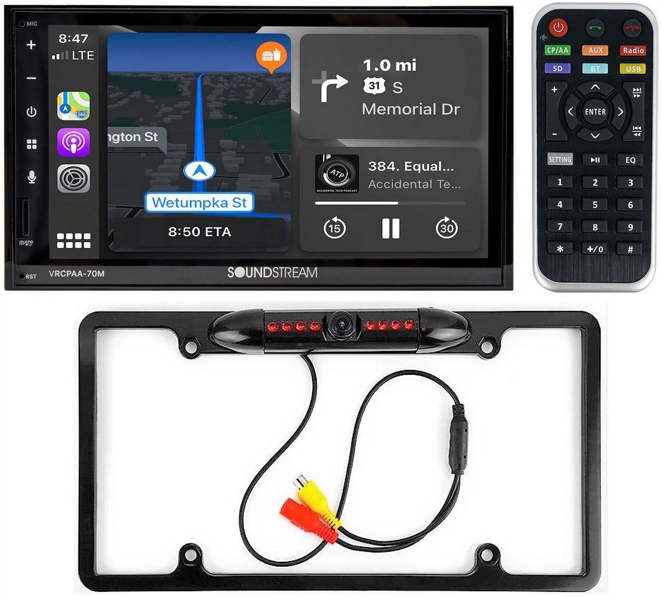 Android DIN Soundstream VRCPAA-70M Apple +Camera Silver & CarPlay 7" Double Bluetooth
