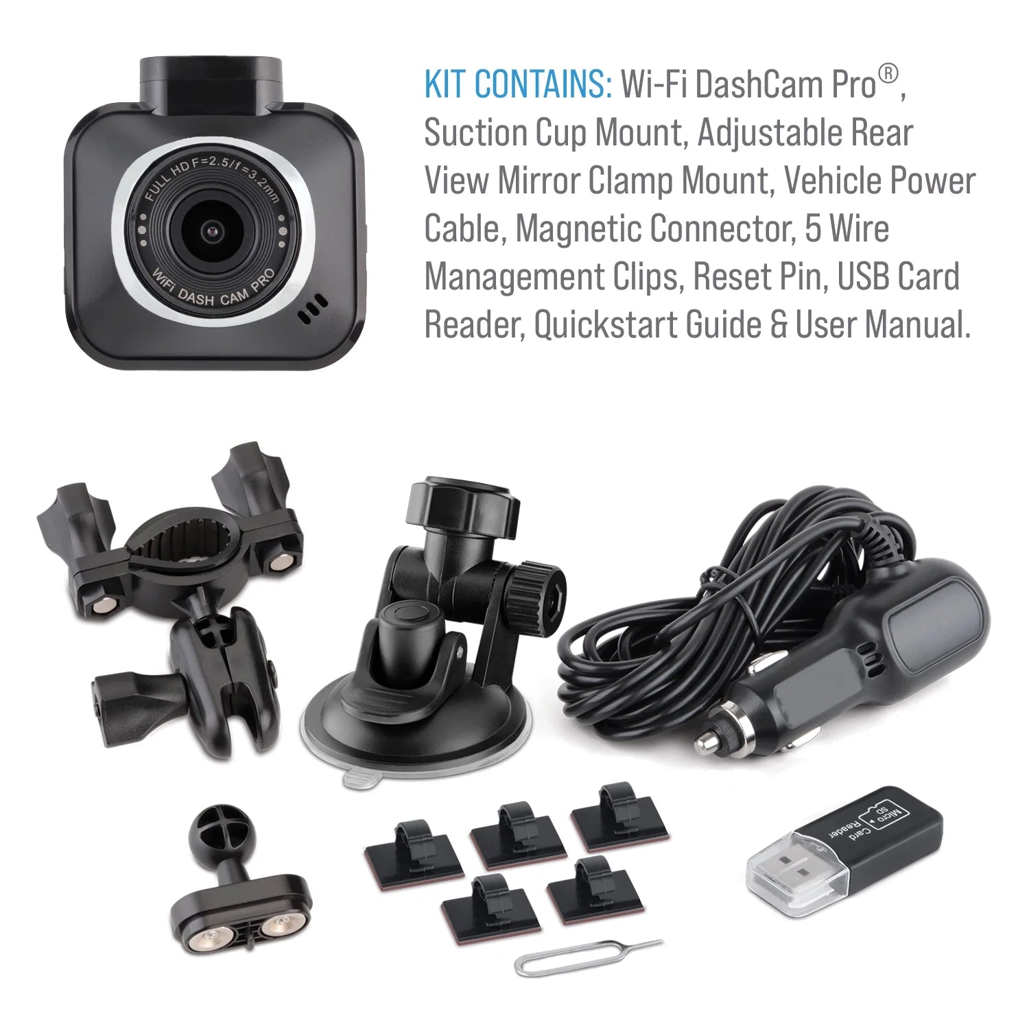 DashCam Car Wide and Full Loop Camera Recording - G-Sensor PRO Endless Angle HD Wi-Fi, 1080p Camera, with