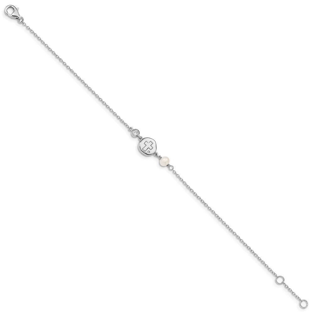 Bracelet Women Sterling ext Silver CZ/Cross/FWC for w/0.5inch Auriga RH-plated 925 Pearl