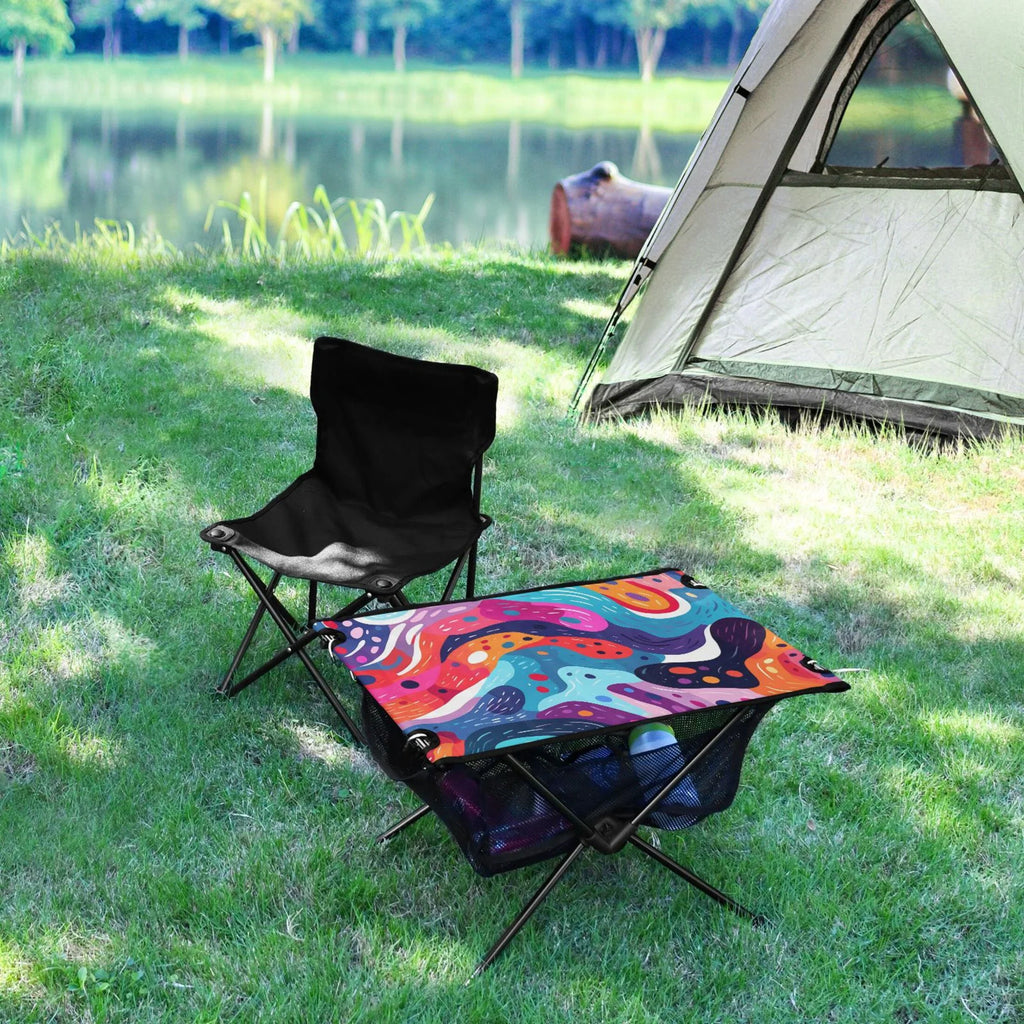 Compact Table Art Storage Bag Table with Picnic Abstract Camping for Fishing Table Paint Travel Folding Portable Outdoor Beach BBQ