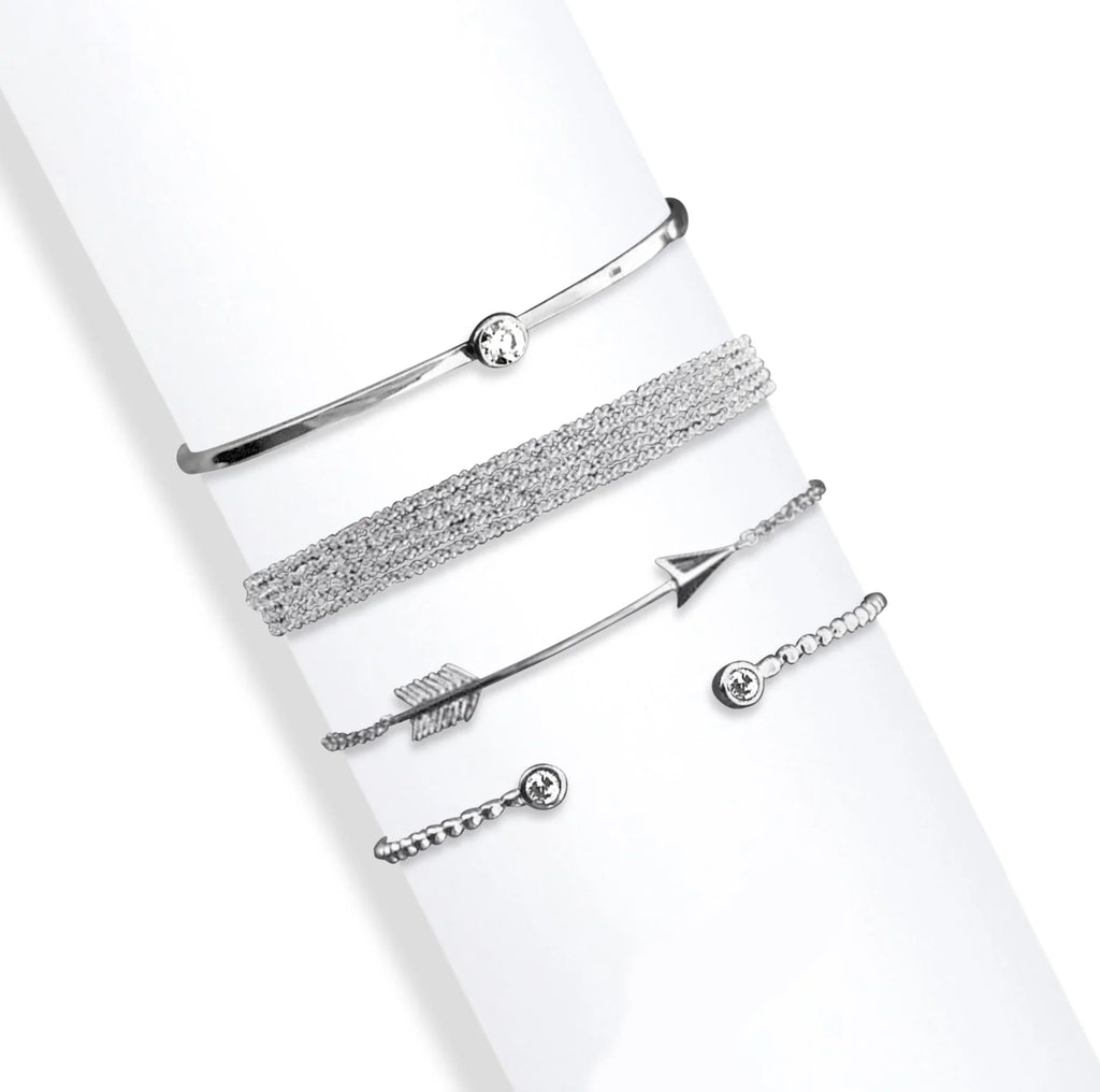 Strand Clear And Silvertone Crystal Set Bracelet Multi Arrow Swarovski