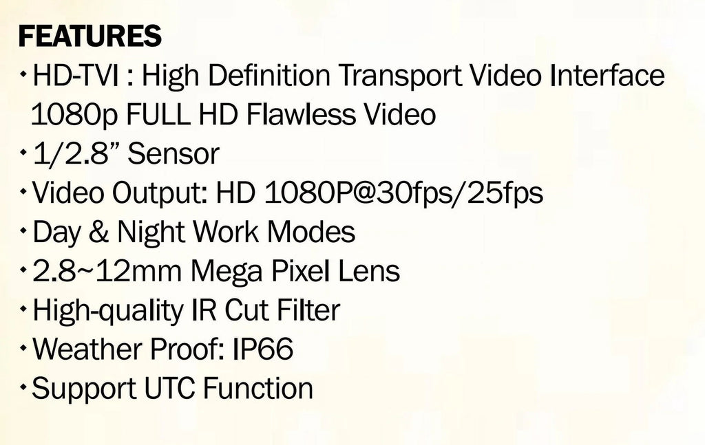 DC TIR-0412V-B 2MP Bullet Outdoor 42 LED Eyemax 12V HD-TVI IR 2.8-12mm, Camera,