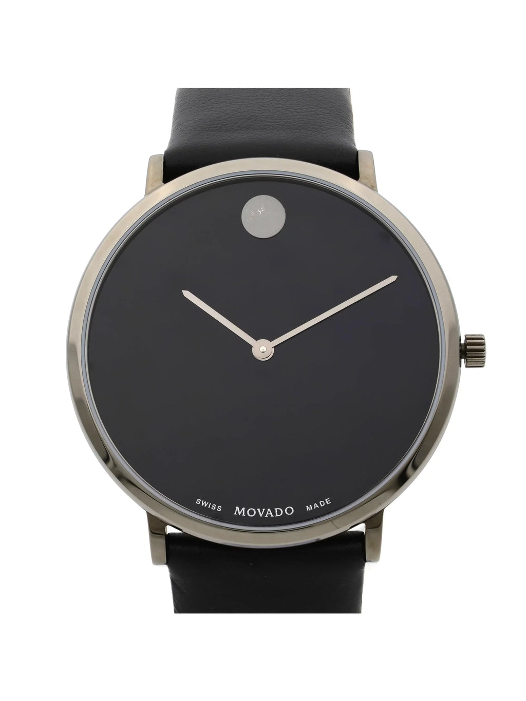Modern Watch Strap Black Leather 0607391 (Good) Ultra 47 Quartz Mens Pre-Owned Movado Slim