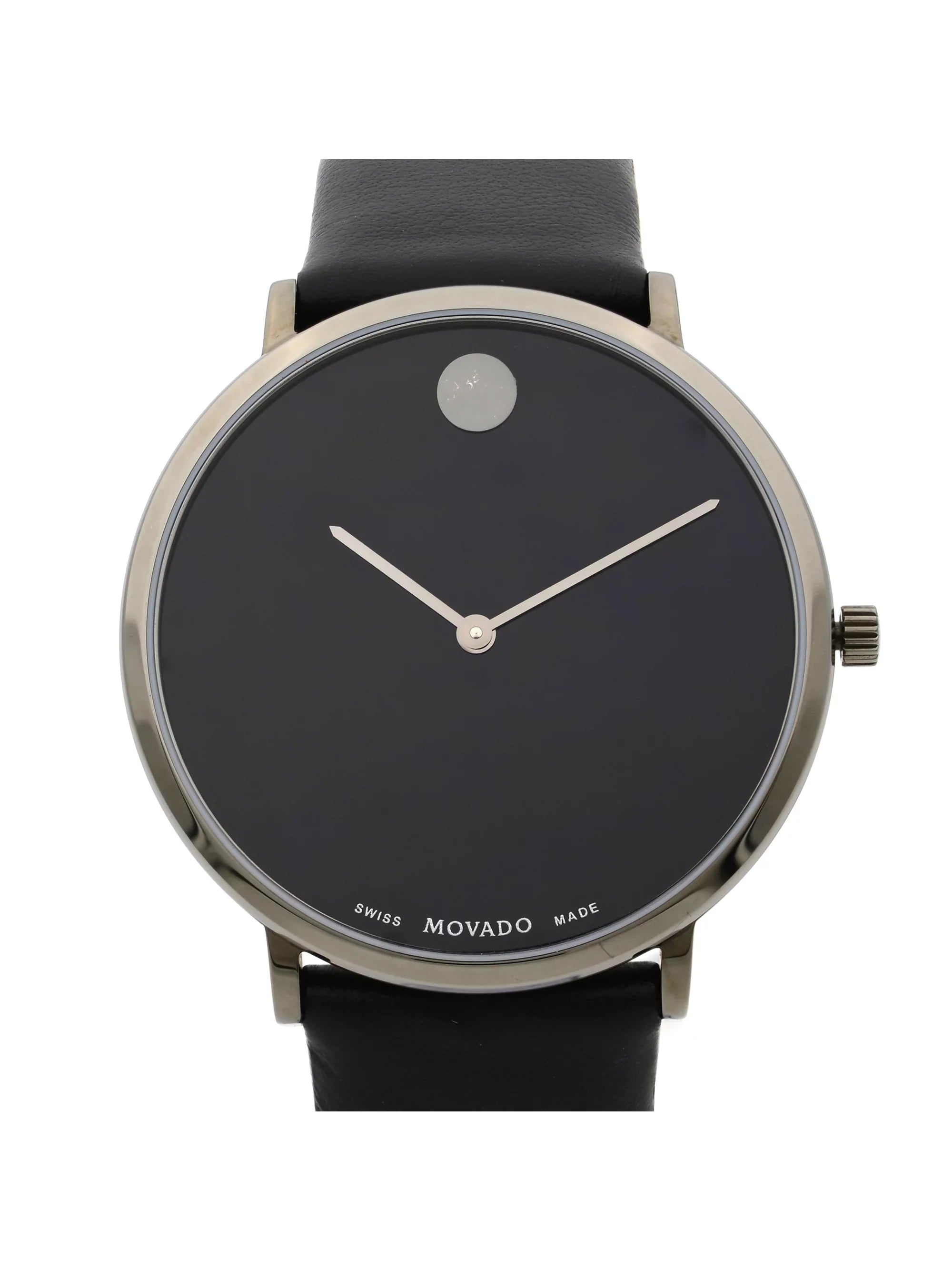 Modern Watch Strap Black Leather 0607391 (Good) Ultra 47 Quartz Mens Pre-Owned Movado Slim