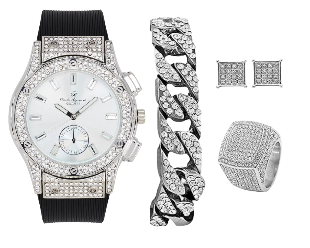 Jewerly Bracelet, SLV) & Ring Lit! Bling ASIN: Hop Bling-ed It's - w/Cuban SB & B0CHF5CL34 Kite Earrings Set Out Chain Watch Hip GJM13 ST10311 (8,