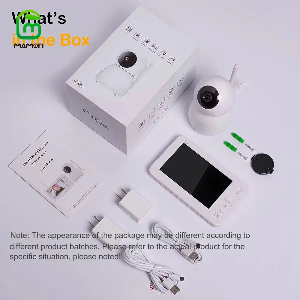 Display 1080P Capacity MAMON 5" with Remote Battery Monitor Two Audio Way Large HD Talk and Video Camera Baby PTZ