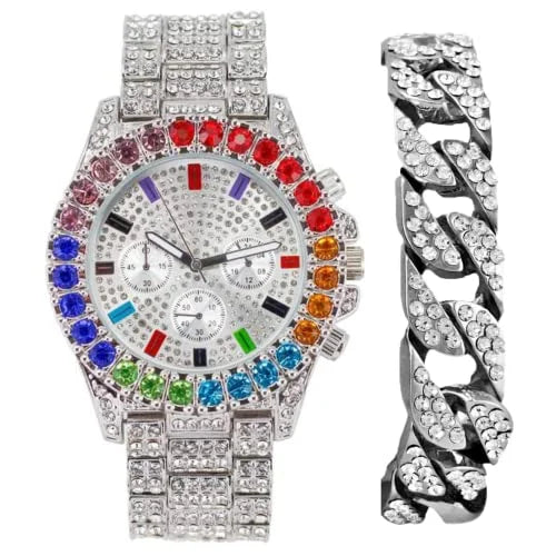 Flame Out Set. or Collection Colourful on Single Iced (ST10327CO-C Iced Blinged Combo Bracelets Charles Color Watch Raymond Out SLV) with Out Mens Sets Blast Rainbow