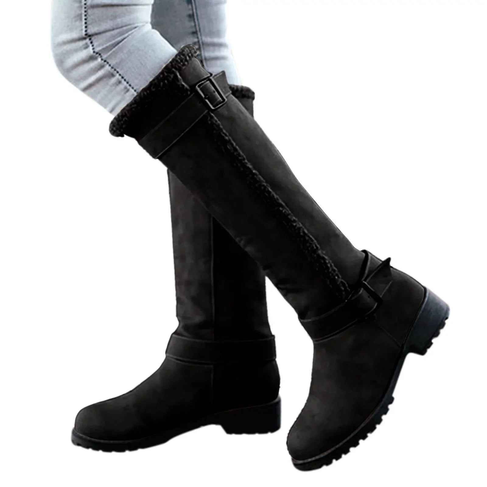 Long Mid Womens Calf Boots High Knee Boots Mid Wide Toe Leather Wide Womens Calf Size Round Women Boots Heel Artificial Calf Rain 11 Booties Zipper for Boots Hiking Womens Womens Boots