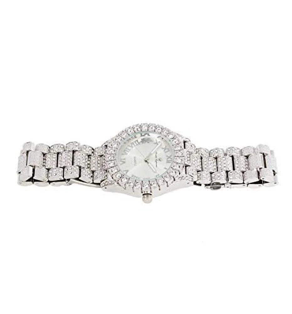 Hop - Fully (Shiny Charles Blinged Numerals Colorful Hip ST10327 Big Dial with Rocks Single Out Out Silver) RN Iced Roman Raymond Wristwatch Silver Mens