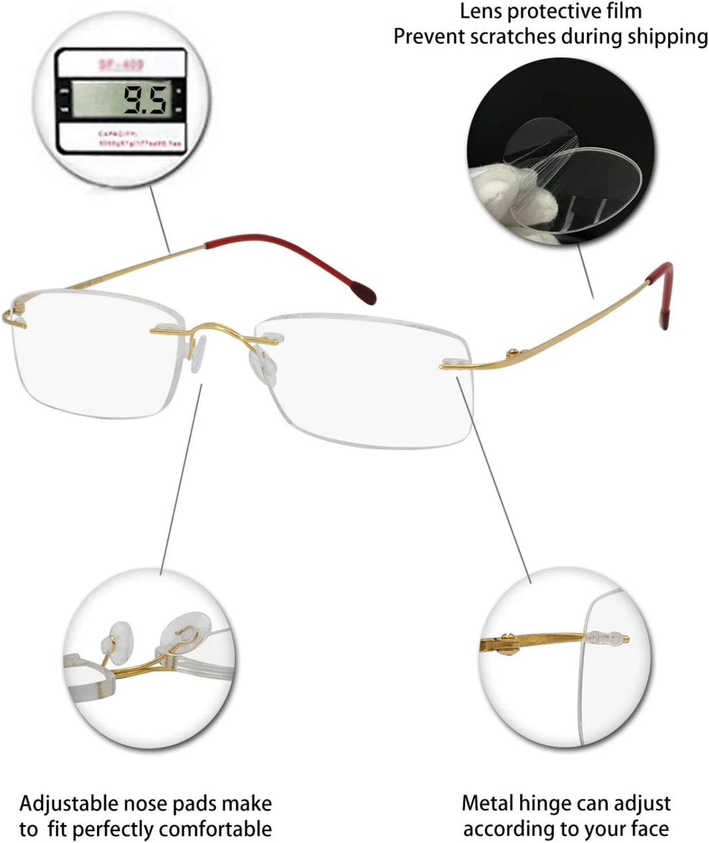Titanium 1.75 1.75 1.5 2.5 with Women OCCI Clear 1.25 2.75 Trendy 2.25 Reader CHIARI For magnification Frameless 3.0 Lens Reading 3.5 2.0 Men 1.0 Glasses