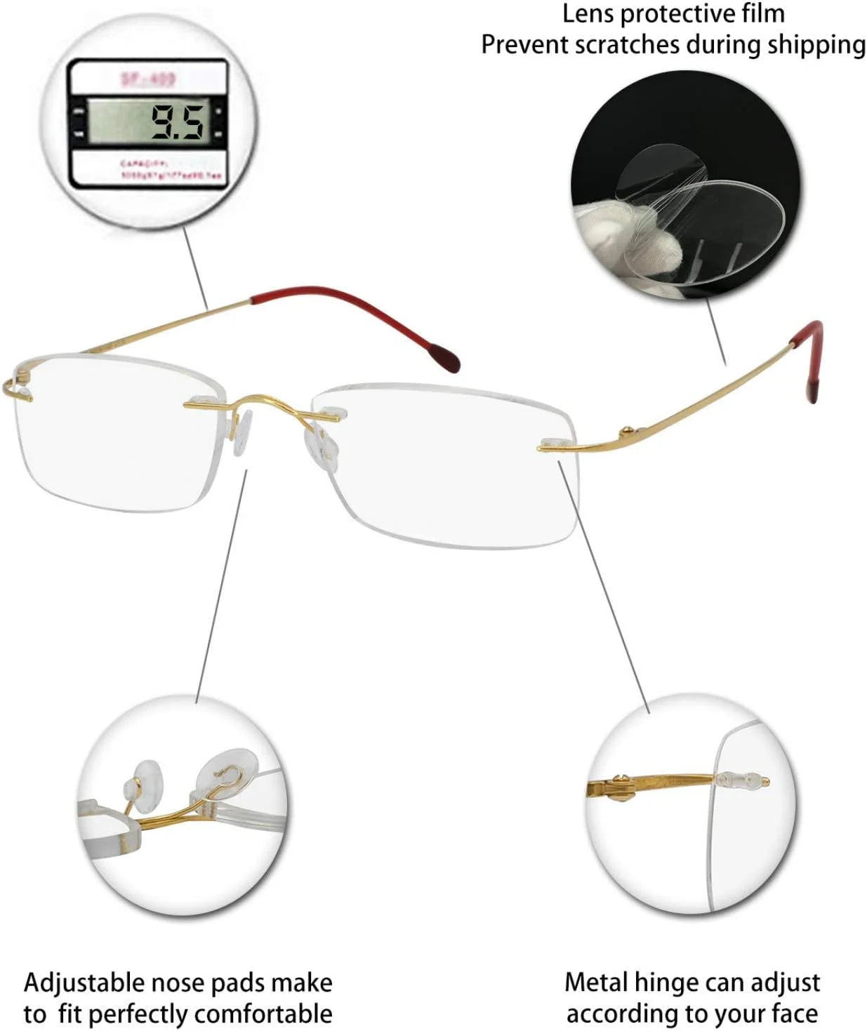 Titanium 1.75 1.75 1.5 2.5 with Women OCCI Clear 1.25 2.75 Trendy 2.25 Reader CHIARI For magnification Frameless 3.0 Lens Reading 3.5 2.0 Men 1.0 Glasses