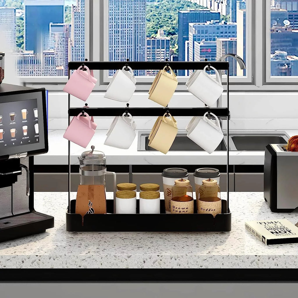 16 Base Coffee Movable for Countertop, Tree with Hooks Rack Tier Mug Mug Holder Storage Cup Holder Cup Hooks,2 Holder Black BOIVSHI Coffee with