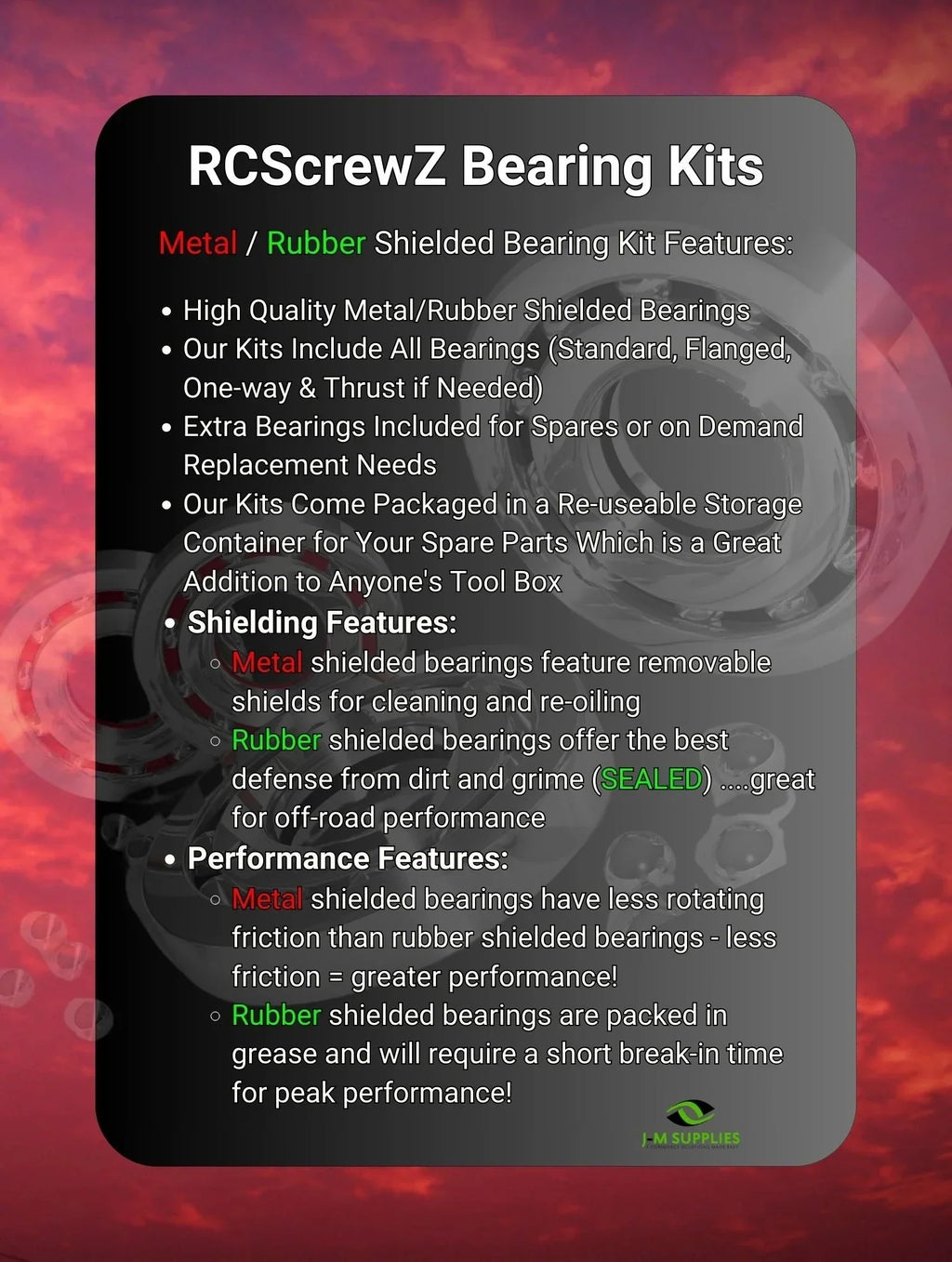 Bearing Metal - for RC DESC410R/V2 RCScrewZ Set Kit Team durg004b Complete Shielded Durango Car