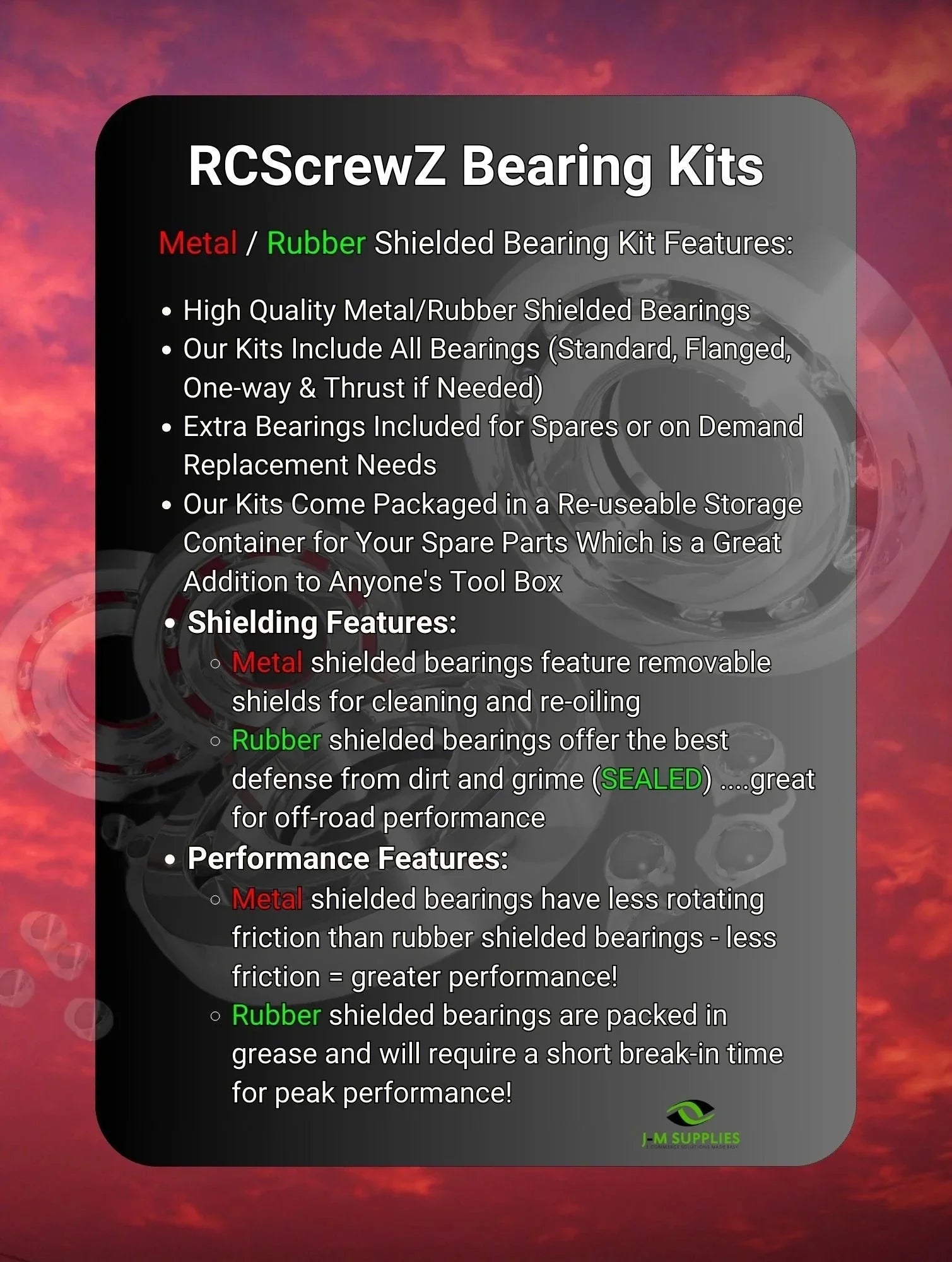 Bearing Metal - for RC DESC410R/V2 RCScrewZ Set Kit Team durg004b Complete Shielded Durango Car