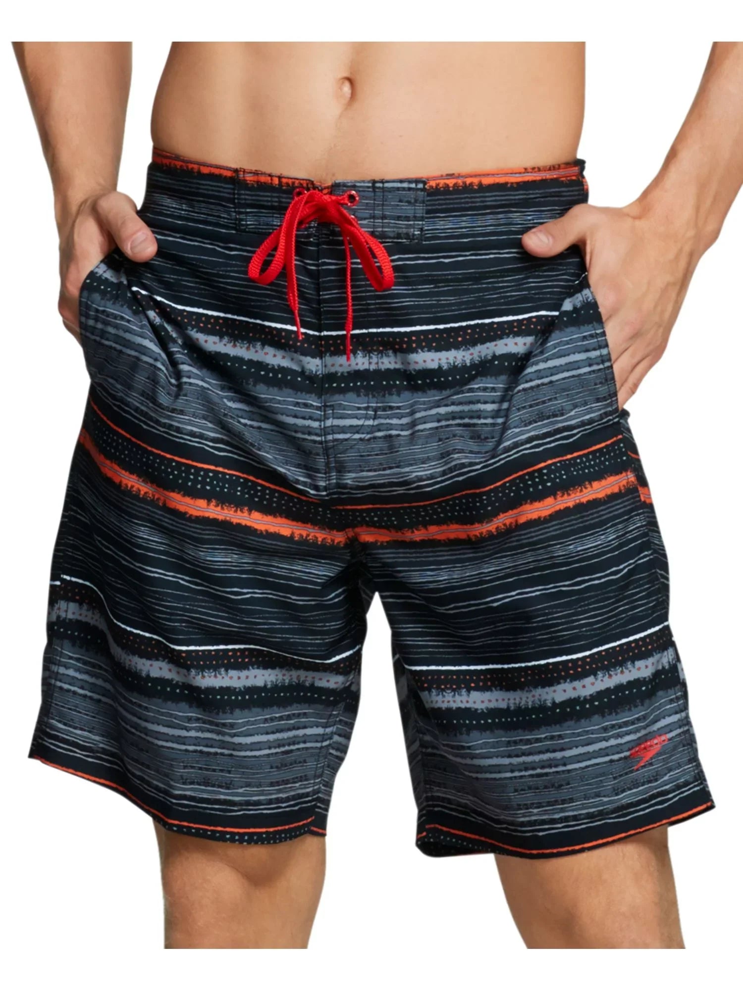 Black SPEEDO Fit Athletic Mens Trunks Striped Lined Swim S