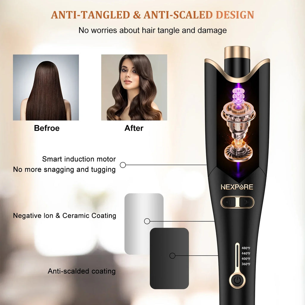 Temps,Salon Barrel 1" Curling Irons,Curling Rotating Iron Hair,Gold Large with NEXPURE Professional & Curl 4