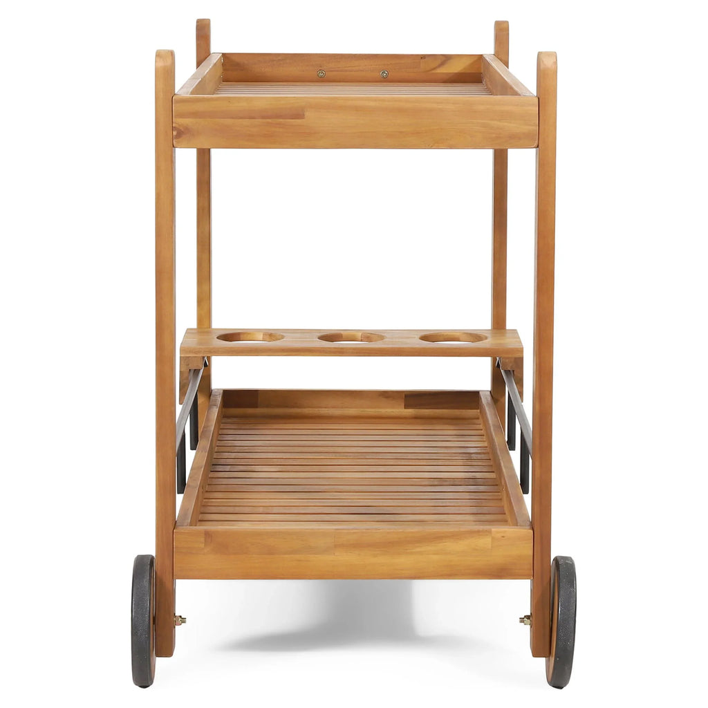 Black Studio 2 and Bonneau Holders, Bar with Teak Outdoor Acacia Wood Cart Tiered Bottle GDF