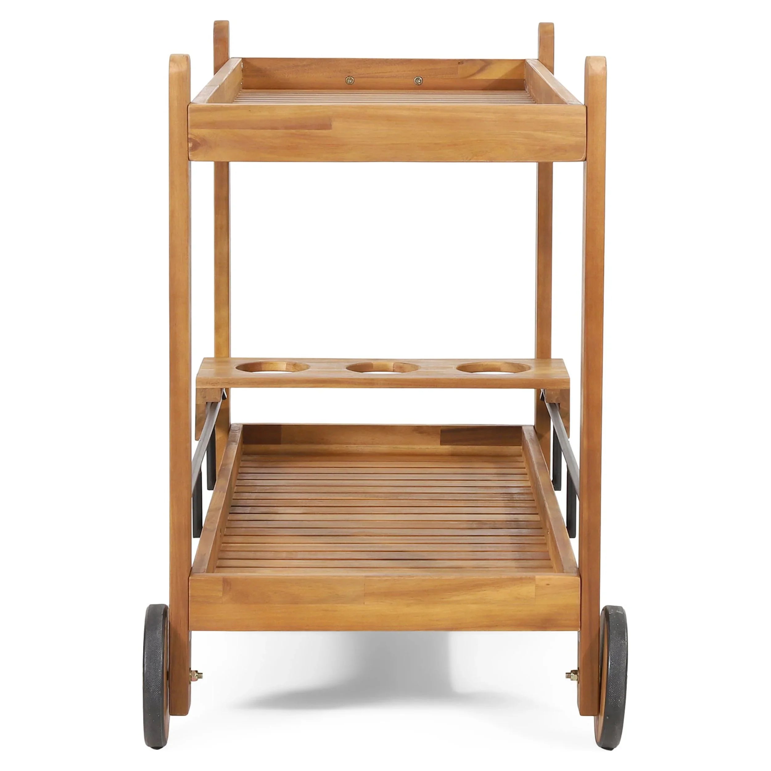 Black Studio 2 and Bonneau Holders, Bar with Teak Outdoor Acacia Wood Cart Tiered Bottle GDF