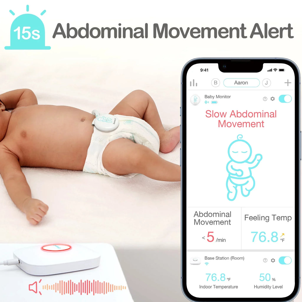 Smart Sense-U Movement and - Anytime, Movement, Green Monitor Sleeping Anywhere, - Smartphone and Baby's Station Temperature, on Abdominal Baby Rollover, Tracks Abdominal Base Position Humidity