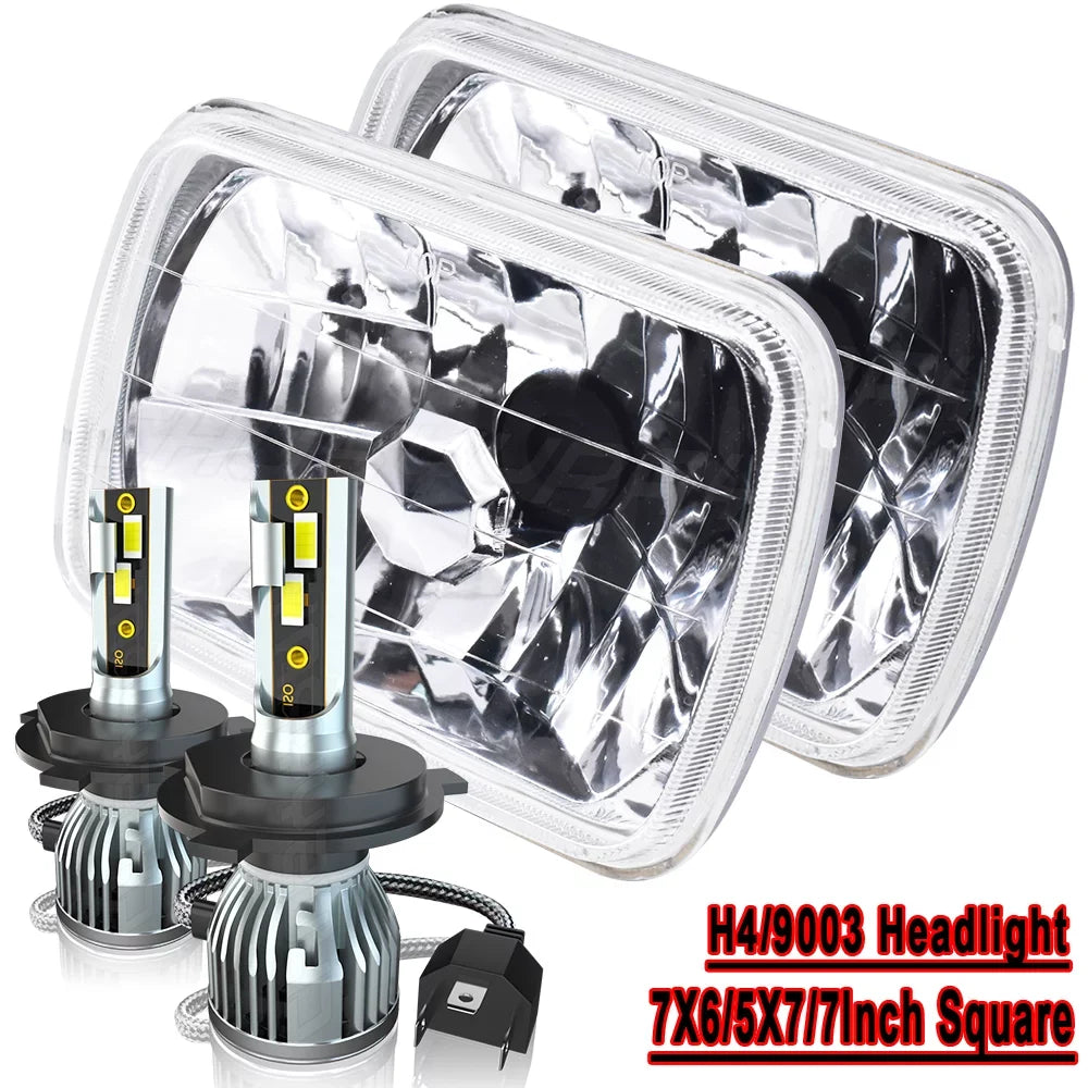 For 7x6" 5X7" Wrangler Headlights Jeep XJ 1984-2001 LED YJ 2x 1986-1995 Cherokee