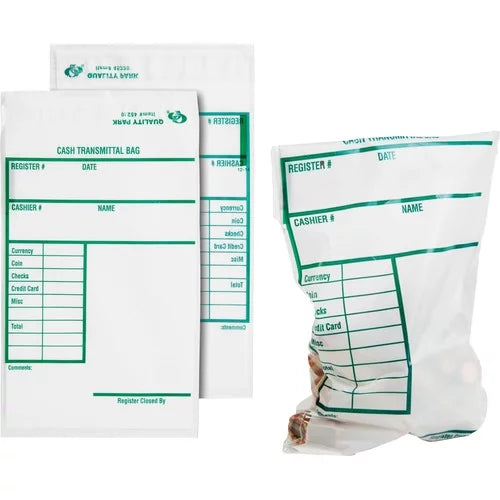 6" White Park Transporting Cash with - Transmittal Bags Width Length 100/Pack x Quality - 9" - Redi-Strip