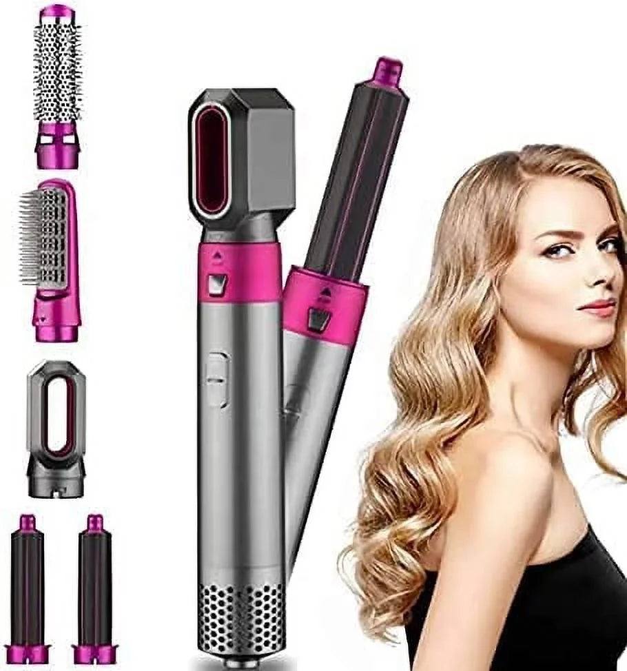 Negative Straightening Automatic Brush Heads Pink Electric Styling, Styler Dryer - Brush Curling Hair Dryer for Blow 5-in-1 Hair and with Detachable Ionic Brush - Color: