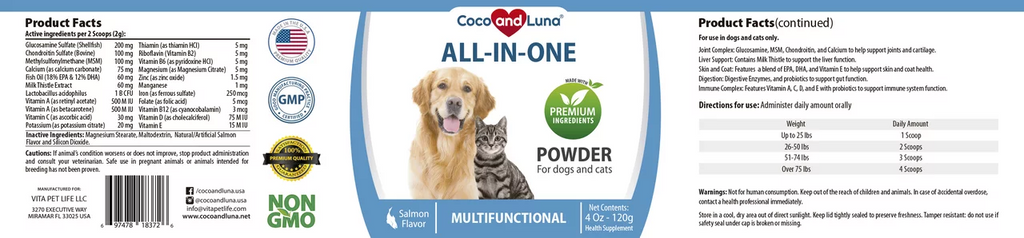 4oz Coco for Cats in (120g) Multivitamin - Powder and Luna 10 Dogs and 1