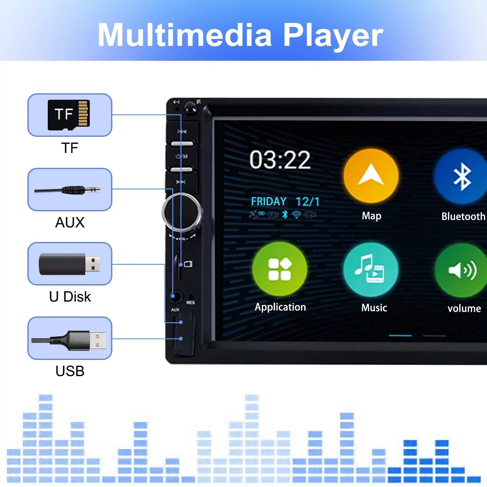 with Audio Screen with Double 7In Camera, Din Link, Stereo, Radio Player Touch Mirror USB/Car Bluetooth MP5 Car Receiver Backup Receiver Car HD Vehicle Audio