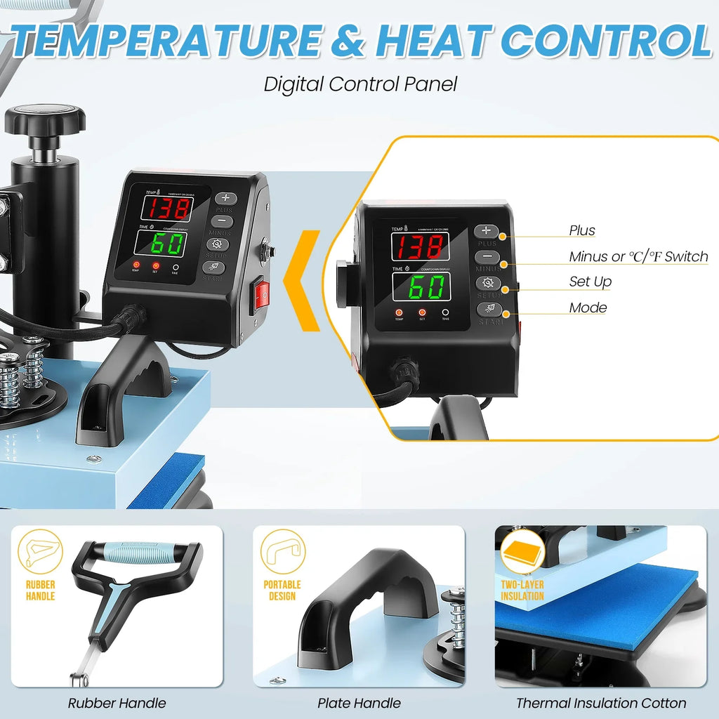 Printing Digital Degree 360 Transfer Sublimation, Away Precise Machine with T-shirts, Qhomic DIY Machine Control LCD Bags, Printing Heat 12x10in Swivel Tote Press Heat Mats for Transfer