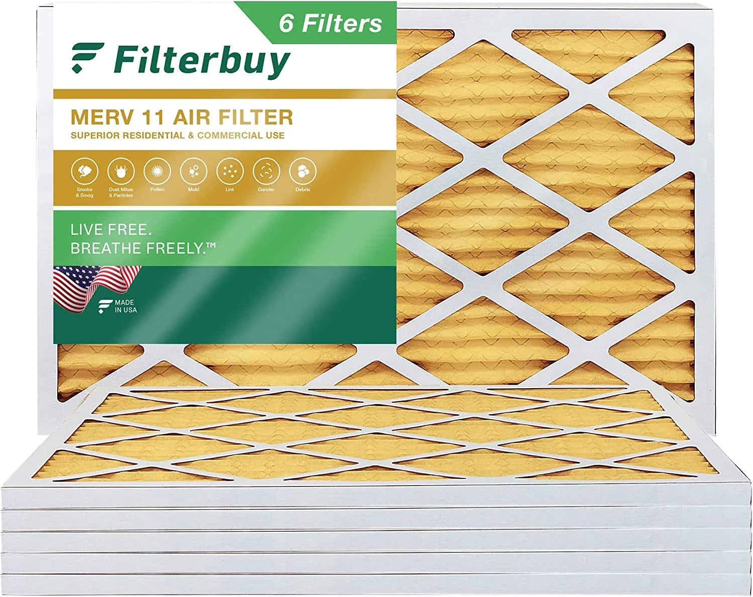 Pleated Air 11 Filterbuy MERV (6-Pack) Furnace HVAC AC Filters 14x25x1