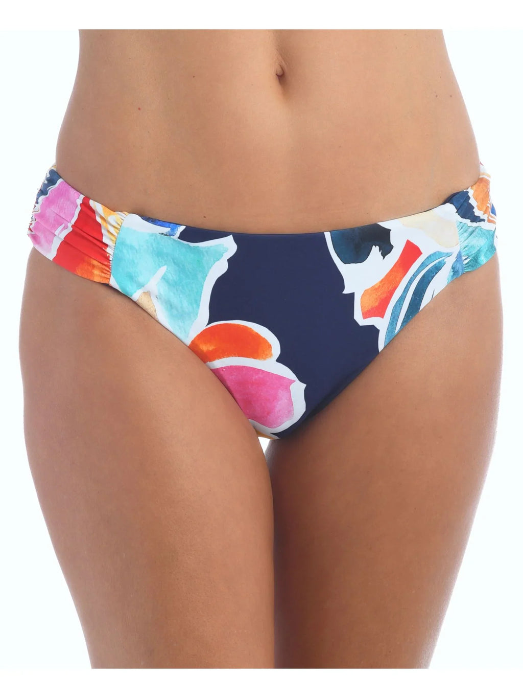 Stretch Lined In Navy Bloom Shirred Moderate Swimsuit Reversible 16 Women's Floral Petals Coverage BLANCA Bottom Hipster LA