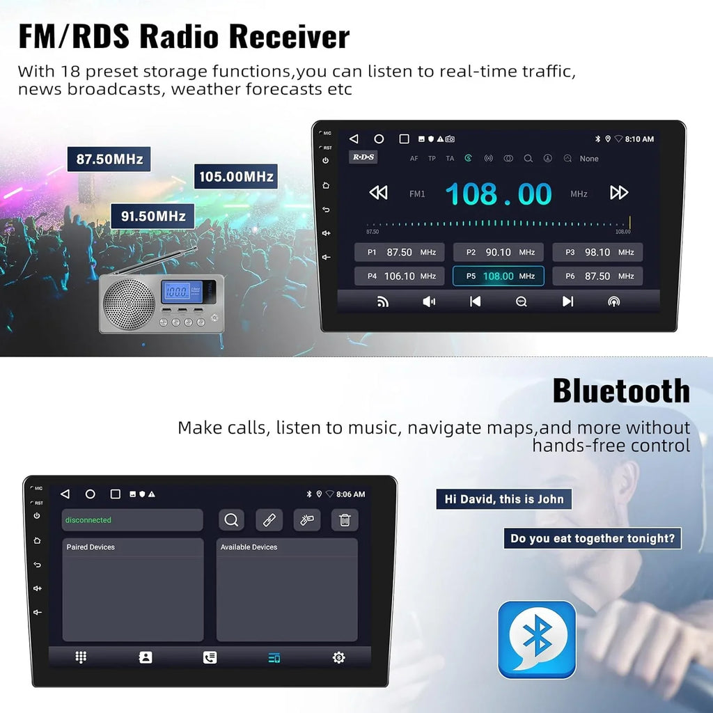 13 Auto,Navi,WiFi,Bluetooth,FM/RDS+ Inch Android Radio Handsfree,Wireless Stereo, Wireless Camera with Din Bluetooth 10.1 Microphone Car Carplay 1+32G Single Android Rear Car