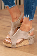 Stitching Leather Wedge Gray Vintage Studded Sandals